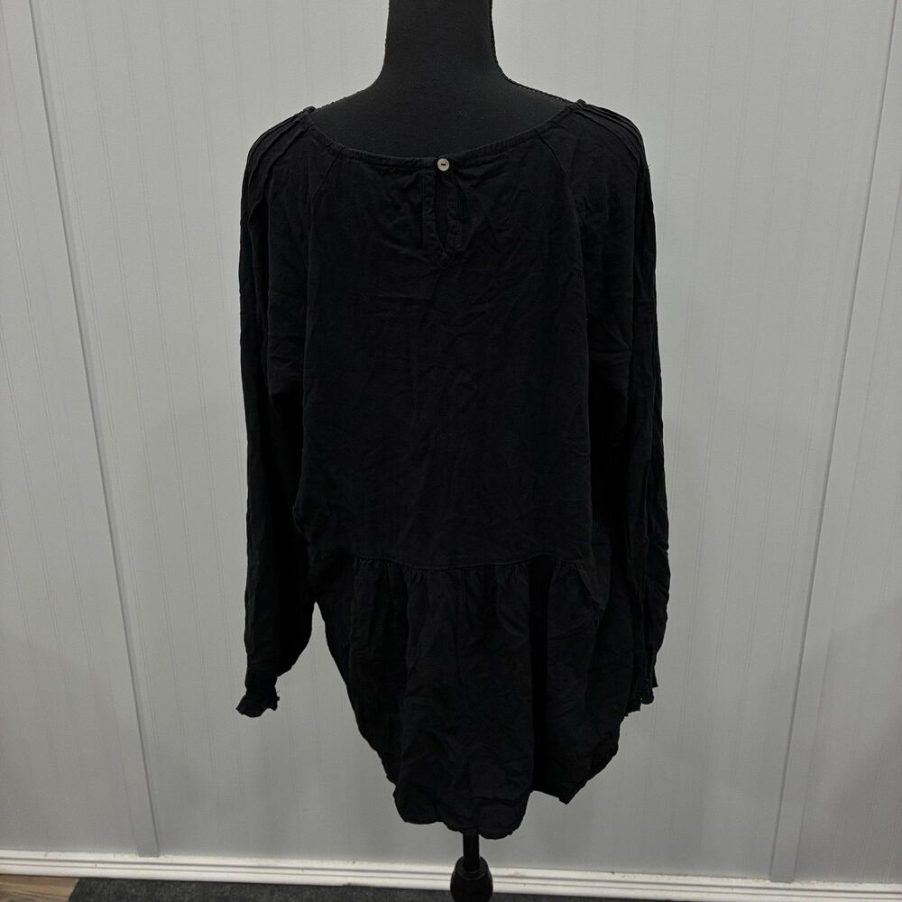 Umgee Women’s 1XL Black Mineral Wash Babydoll Linen Blend Tunic Top Boho Comfort - Picture 4 of 7